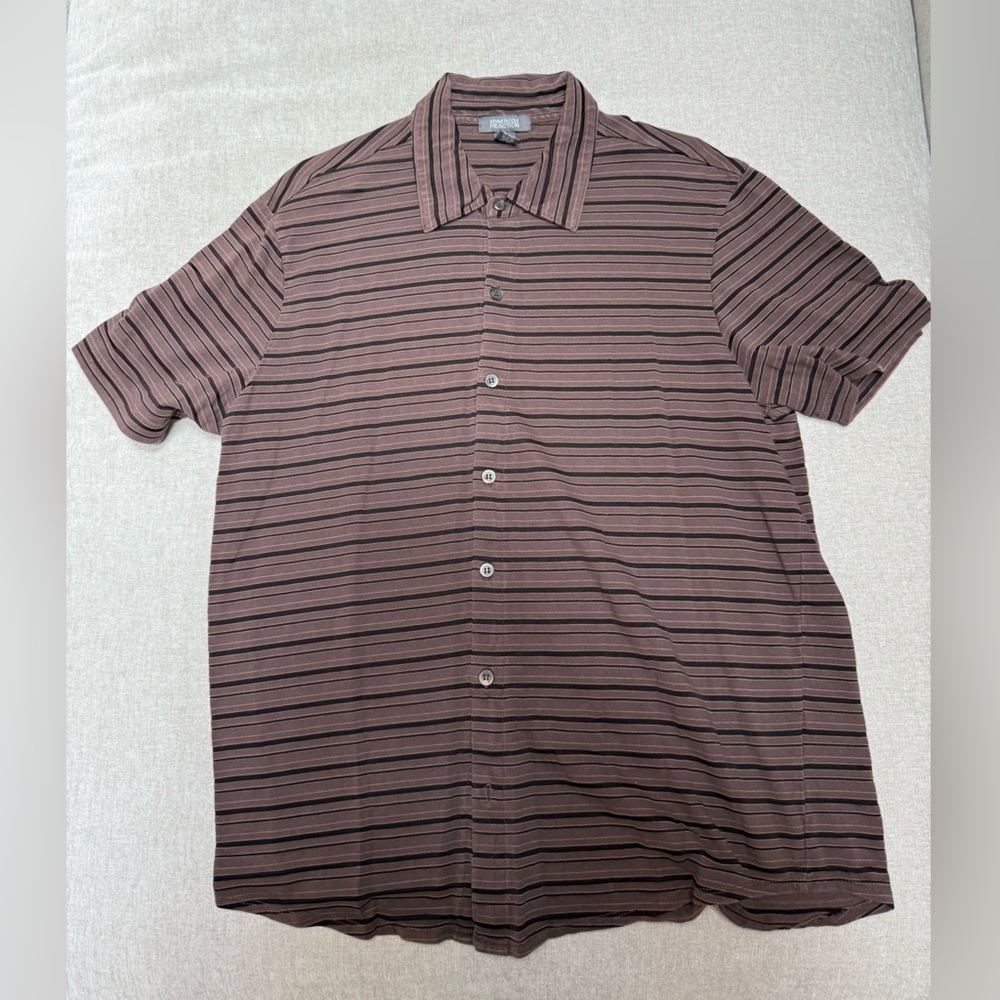 Kenneth Cole Brown and Black Striped Button-Down Shirt
